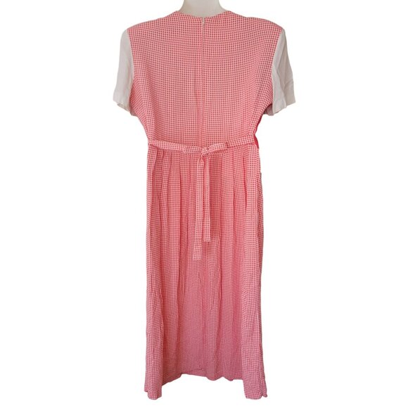 Allison Che 16 Pink Gingham Dress Floral Embroidery Waist Tie Modest Church - Picture 6 of 8